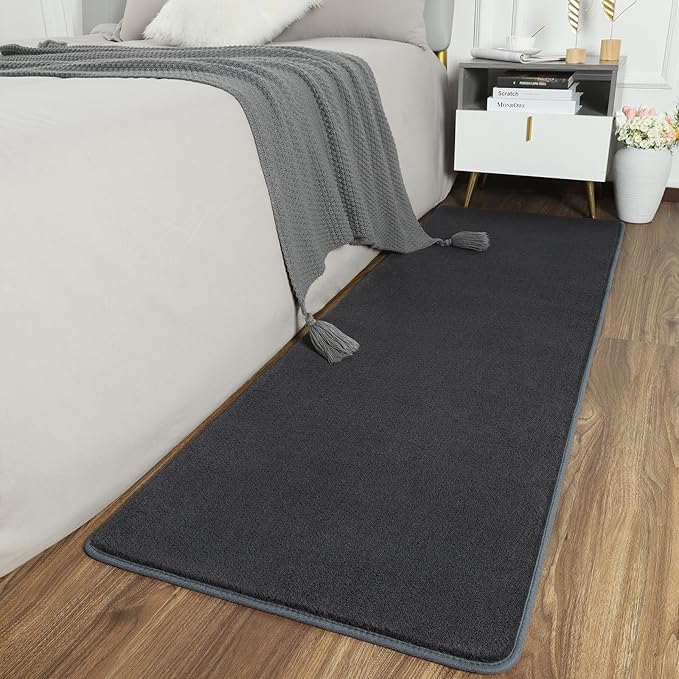 AROGAN Shag Runner Rug for Hallways, 2x6 Feet Washable Rugs with Memory Foam for Bedroom, Entryway Indoor Fluffy Throw Rug for Bedside Living Room Kids Girls Nursery Dorm Room Decor, Dark Grey