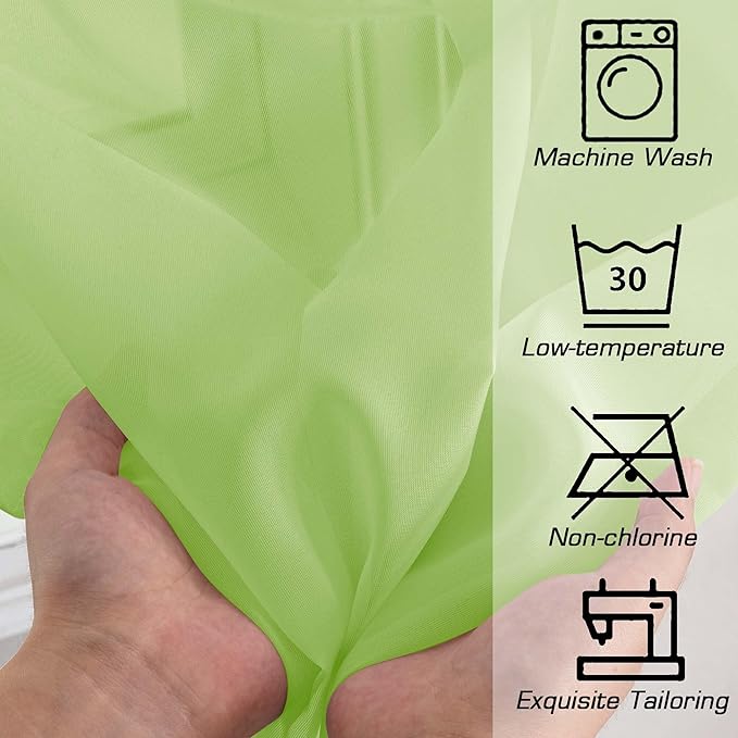 OWENIE Short Lime Sheer Curtains 30 Inch Length 2 Panels Set, Kitchen Curtains Tiers Light Filtering Rod Pocket Cafe Curtain for Basement Bathroom Small Half Window, 42" W x 30" L, Lime