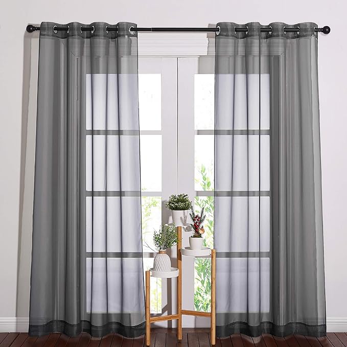NICETOWN Sheer Curtains 84 Inches - Long Grommet Elegant Light Filter Sheer Voile Drapes Panels Room Decor for Bathroom/Living Room (54" Wide, Dark Grey, 2 Panels)