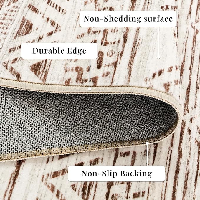 4x5 Washable Entryway Area Rug: Modern Moroccan Runner Rugs Indoor Soft Non Slip Door Mat for Living Room Low Pile Thin Floor Carpet for Kitchen Dining Room Bedroom Home Office Decor(4x5,Beige)