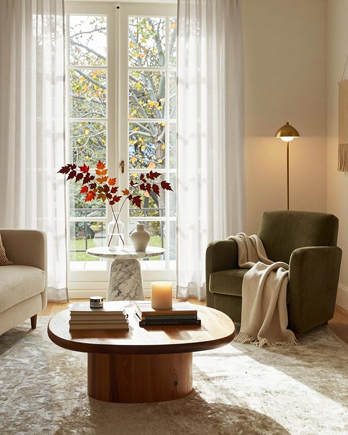 NICETOWN Semi Sheer Linen Curtains for Bedroom 84 inches Long, Grommet Privacy Vertical Farmhouse Window with Light Filtering for Living Room, Natural, W52 x L84, 2 Pieces