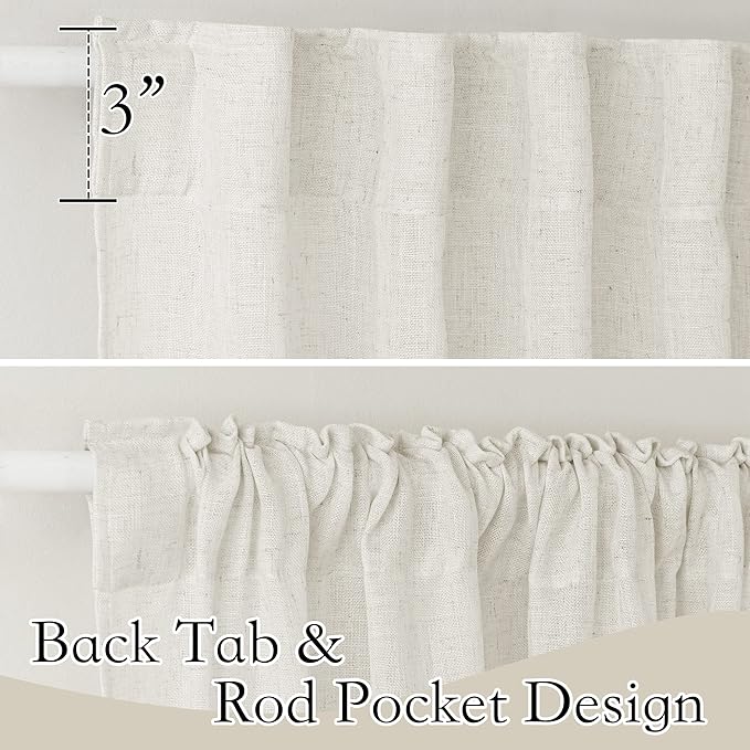 RYB HOME Semi Sheer Curtains 102 inches Long, Back Tab Light Filtration Half Privacy Window Curtains & Drapes for Bedroom Living Room, Linen, W 52 x L 102 inches, 2 Panels Set