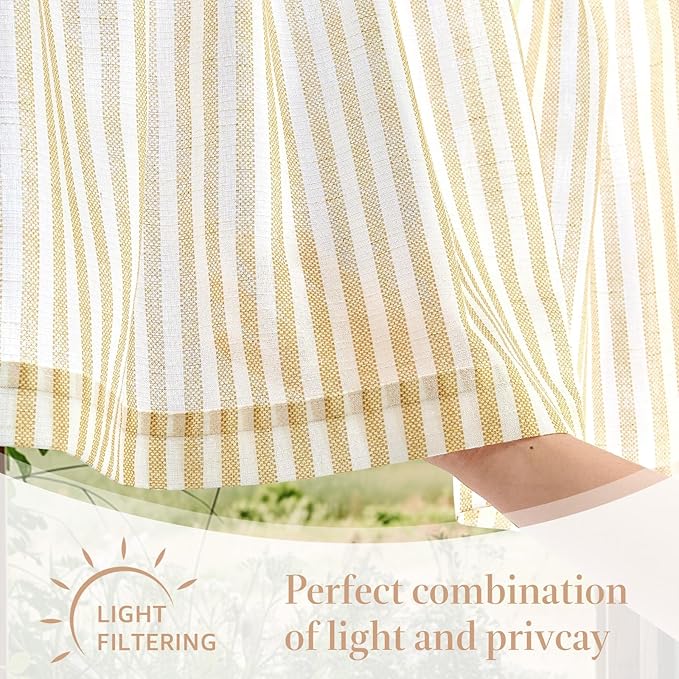 jinchan Linen Stripe Valance for Window 16 Inch Modern Rustic Farmhouse Valance for Kitchen Living Room Bathroom Window Treatment Light Filtering Rod Pocket 1 Panel Mustard Yellow on Linen