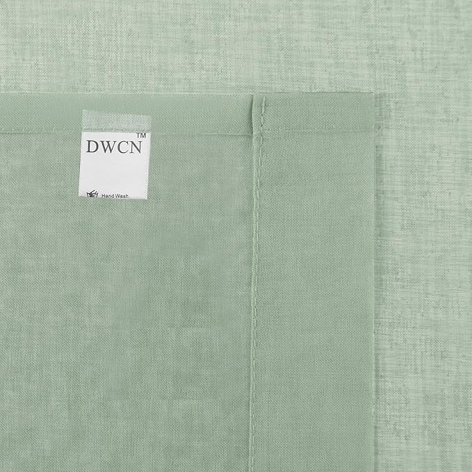 DWCN Bean Green Sheer Curtains Semi Transparent Voile Rod Pocket Curtains for Bedroom and Living Room, 42 x 45 inches Long, Set of 2 Panels