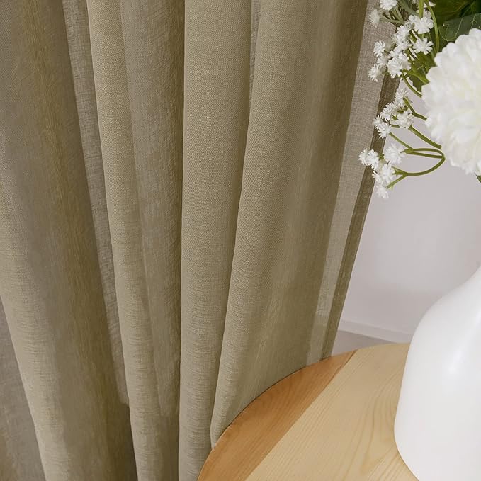 Tollpiz Sheer Curtains Linen Textured Bedroom Curtain Sheers Light Filtering Rod Pocket Voile Curtains for Living Room, 54 x 84 inches Long, Taos Taupe, Set of 2 Panels