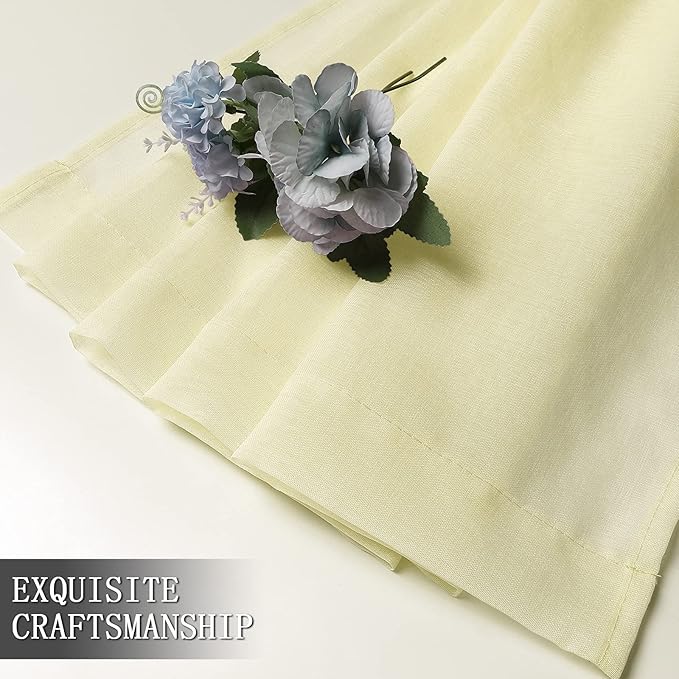 Tollpiz Sheer Curtains Linen Textured Bedroom Curtain Sheers Light Filtering Rod Pocket Voile Curtains for Living Room, 54 x 84 inches Long, Transparent Yellow, Set of 2 Panels