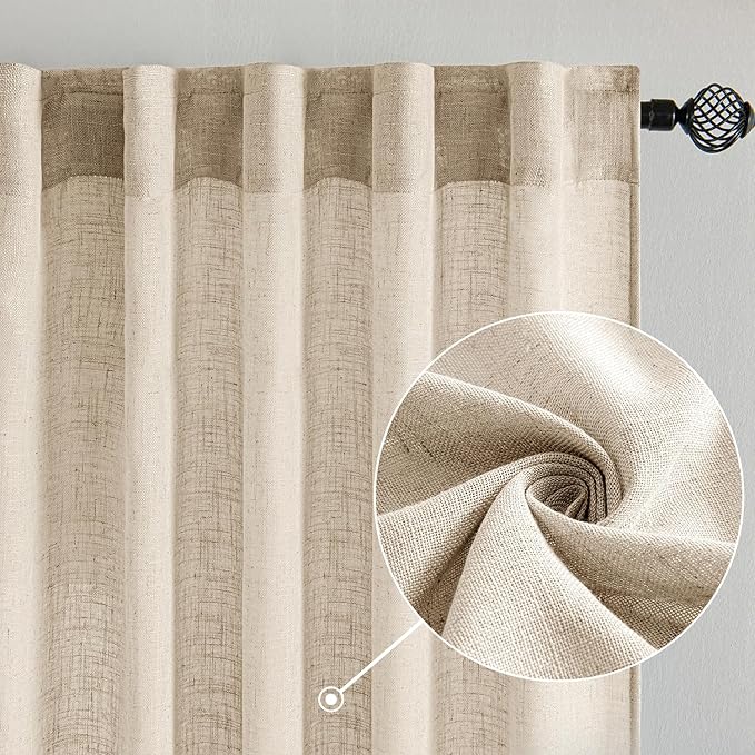 MIULEE Light Taupe Linen Curtains 72 Inch Length 2 Panels for Bedroom Living Room, Soft Linen Textured Window Drapes Semi Sheer Light Filtering Back Tab Rod Pocket Farmhouse Modern Burlap Look Decor