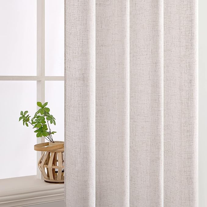 MIULEE White Linen Curtains 120 Inches Long for Bedroom Living Room, Soft Thick Linen Textured Extra Long Window Drapes Semi Sheer Light Filtering Rod Pocket Back Tab Burlap Look, 2 Panels 10 Ft
