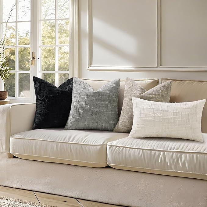 decorUhome Neutral Grey Chenille Euro Sham Throw Pillow Covers 26x26 Set of 2 Textured Soft Cozy Slubby Couch Pillow Covers Modern Farmhouse Boho Decorative Pillow Cases for Bed Sofa Living Room