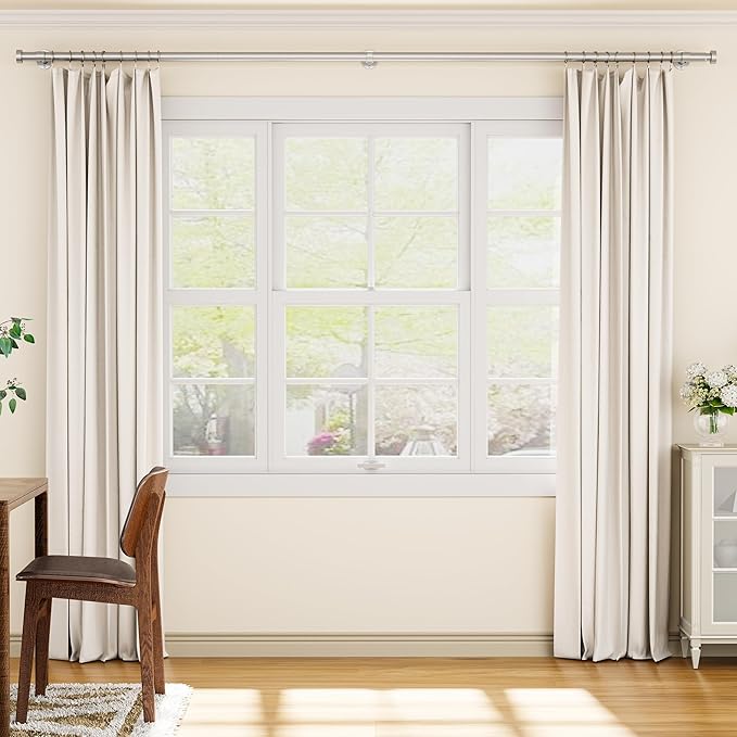 YaFex Heavy Duty Curtain Rods 32-120 Inch, 1 Inch Adjustable Silver Curtain Rod for Windows, Long Window Treatment Rods with Aluminium Finials, Easy Installation
