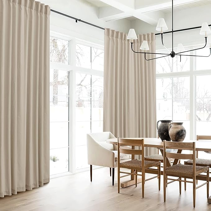 RYB HOME Guaze Burlap Curtains 95 inches Long, Large Window Treatment Back Tab Thick Linen Texture Fabric Privacy Added Drapery for Sliding Glass Door, Taupe, W 52 x L 95 inches, 2 Panels Set