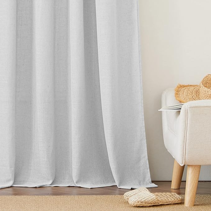 RYB HOME Sheer Curtains for Kitchen - Linen Textured Semi Sheer Curtains Light Glare Filtering for Bedroom Living Room Bathroom Window Decor, Dove Grey, 52 inch Wide x 45 inch Long, 2 Panels