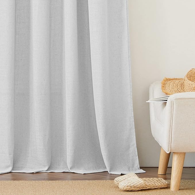 RYB HOME Linen Textured Curtains Semi Sheer Window Curtains Light Filtering Ariy Privacy Sheers for Bedroom Living Room Bathroom Patio Door, Dove Grey, 52 inch Wide x 72 inch Long, 2 Panels