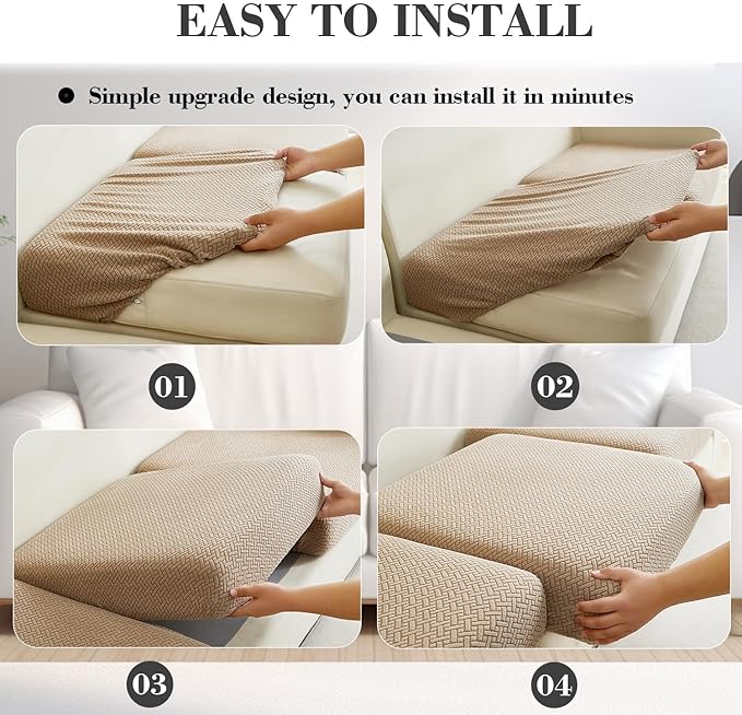 Couch Covers for 3 Cushion Sofa Pet Friendly Couch Cushion Covers Universal Sofa Covers Washable Stretch Slipcovers for Sectional Sofa (Texture Light Coffee,Large Triple Seat Cover)