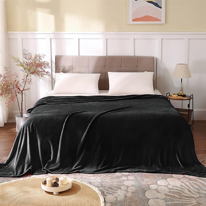 BEDELITE Fleece Blanket Black Full Blankets for Couch & Bed, Luxury Plush Cozy Fuzzy Blanket 84" x 90", Super Soft Warm Lightweight Throw Blanket for Travel Camping