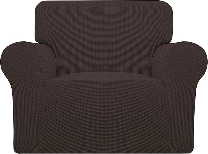 Easy-Going Stretch Chair Sofa Slipcover 1-Piece Couch Sofa Cover Furniture Protector Soft with Elastic Bottom for Kids, Pet. Spandex Jacquard Fabric Small Checks (Chair, Chocolate)