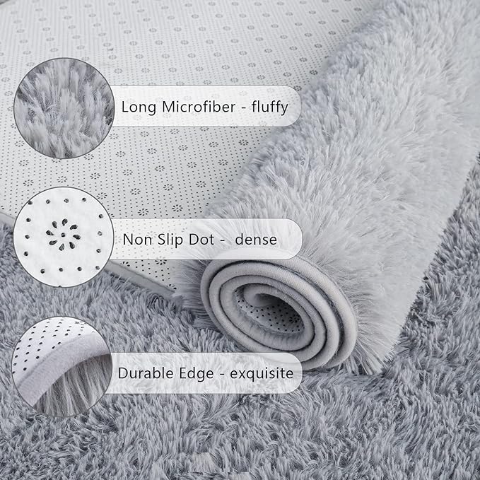 Chicrug Soft Runner Rugs for Bedroom Living Room Plush Fluffy Rug 2x8 Feet, Shag Furry Runner Carpet Non Shedding for Nursery Children Kids Girls Room Home Decorative, Grey