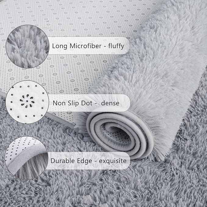 Chicrug Soft Area Rugs for Bedroom Living Room Plush Fluffy Rug 9x12 Feet, Shag Furry Area Rug Carpet Non Shedding for Nursery Children Kids Girls Room Home Decorative, Grey