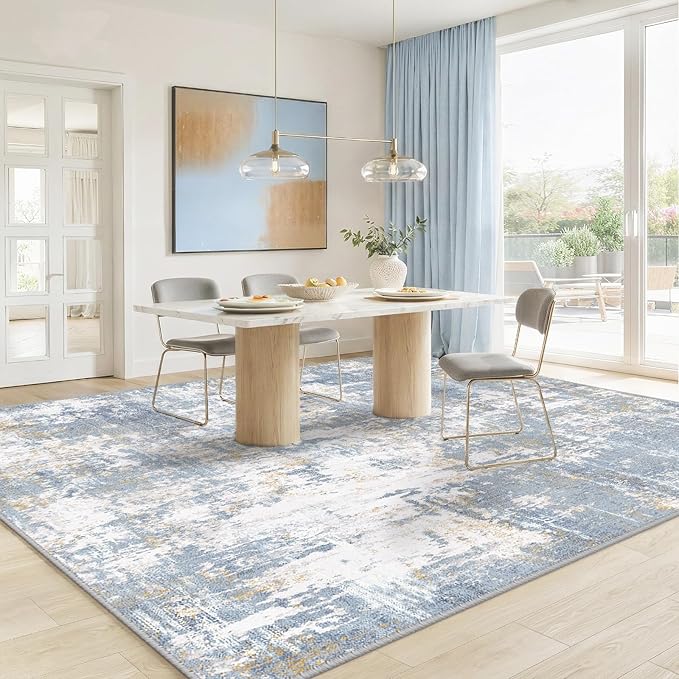 Washable Area Rugs 5'x7' Non-Slip Modern Abstract Soft for Living Room Entryway Bedroom Nursery, Print Pattern, Light Blue