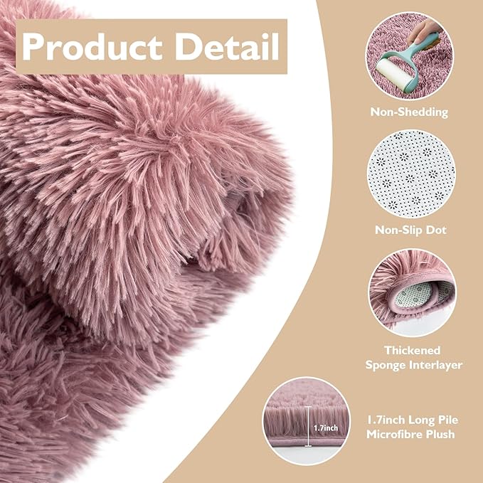 Shag Area Rug for Bedroom 4x6,Blush Fluffy Area Rugs for Living Room,Soft Fuzzy Rug Non-Shedding Indoor Plush Carpet for Kids Bedroom Nursery Dorm Home Decor