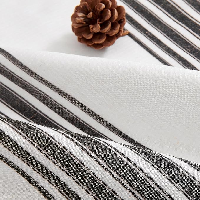 jinchan Striped Linen Valance Curtain 16 Inch Vertical Striped Valance for Kitchen Bathroom Light Filtering Rod Pocket Cottagecore Farmhouse Semi Sheer Short Window Curtain 1 Panel Black