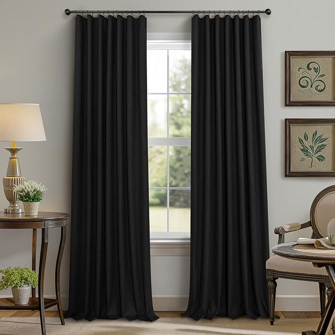 Pitalk 54 Inch Blackout Curtains Length 2 Panels Set Back Tab Pocket Room Darkening Insulating Thermal Short Sunblock Solar Soundproof Black Dark Out Curtains for Bedroom Nursery Man Cave 52x54 Long