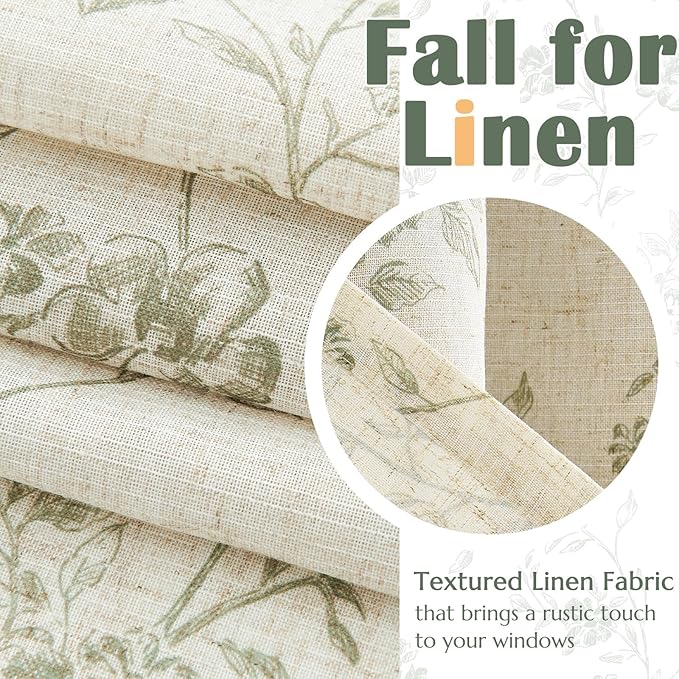 jinchan Linen Valance Curtains for Windows 16 Inch Christmas Decorations Floral Double Layer Kitchen Valance Living Room Darkening Cottagecore Farmhouse Flower Window Treatment 1 Panel Green on Linen