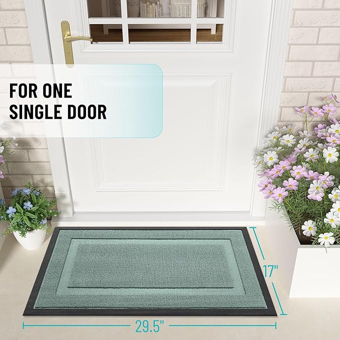 OLANLY Front Door Mat Indoor Outdoor Entrance, Waterproof All-Season, All-Weather Doormat, Sturdy Natural Rubber, Low Profile, Easy Clean Patio Porch Entryway Mat, 35x23, Grayish Green