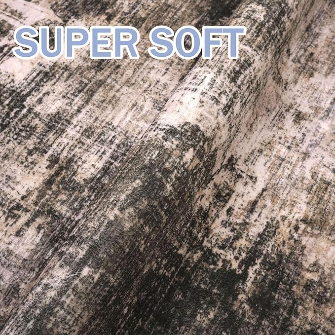 IOHOUZE Abstract Runner Rug 3x18 Ft Washable Runners for Hallways, Non Slip Kitchen Runner Printed Faux Wool Entryway Runner Indoor, Modern Abstract Floor Carpet for Hall Stair, Brown/Rust