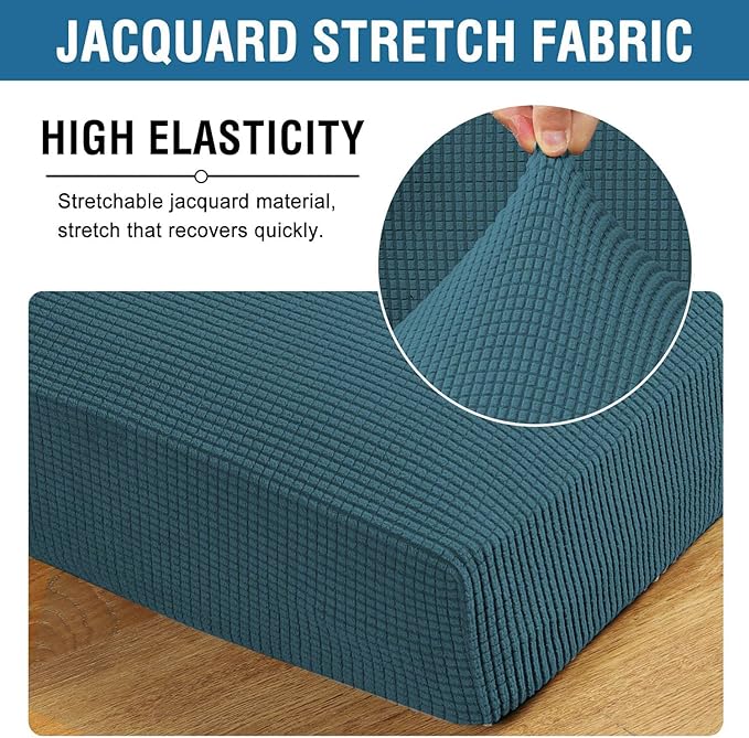 H.VERSAILTEX Super Stretch Individual Seat Sofa Covers Couch cushion covers Slipcover Sets Thick Jacquard Textured Twill Fabric (3 Piece Sofa cushion covers, Deep Teal)