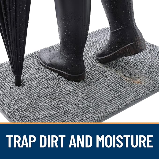 OLANLY Dog Door Mat for Muddy Paws 70x46, Absorbs Moisture and Dirt, Absorbent Non-Slip Washable Doormat, Quick Dry Chenille Mud Mat for Dogs, Entry Indoor Entryway Carpet for Inside Floor, Grey
