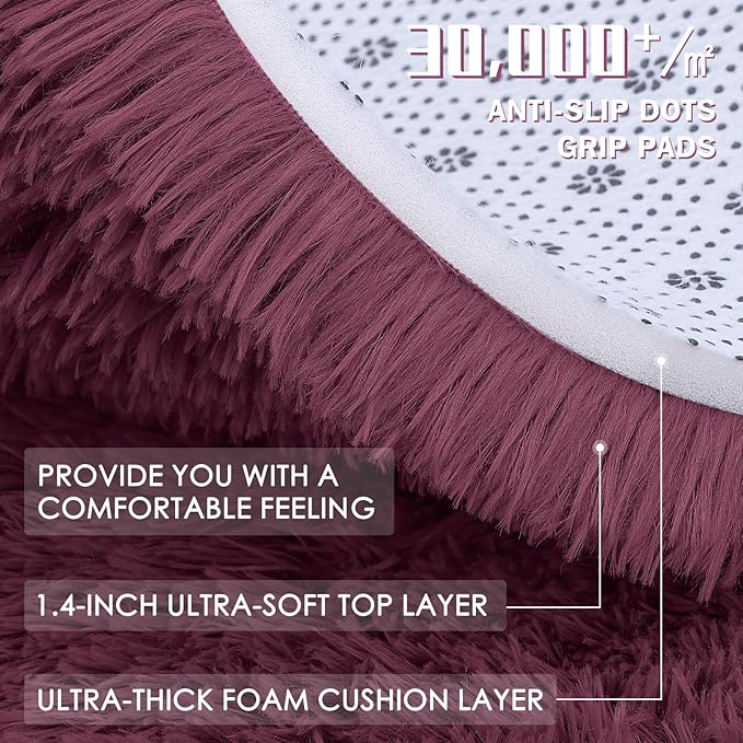 OLANLY 8x10 Machine Washable Large Area Rugs for Living Room, Bedroom, Soft Fluffy Shaggy Bedside Rug, Indoor Floor Carpet for Kids Girls and Boys, Dorms, Nursery, Home Decor Aesthetic, Burgundy