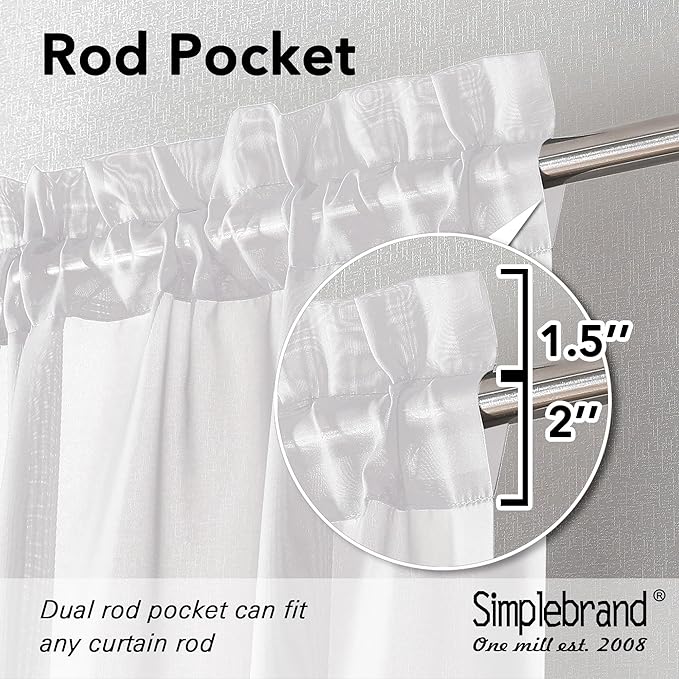 Simplebrand White Sheer Curtains 84 Inches Long, Light Filtering Rod Pocket Solid Color Window Sheer Curtain Panels, Elegant Curtains & Drapes for Living Room, Bedroom 2 Panels (White, 59" W x 84" L)