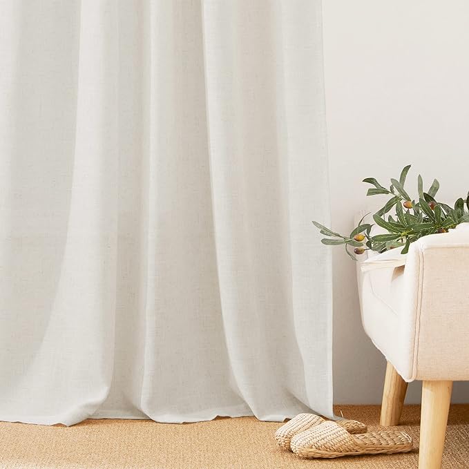 RYB HOME Linen Sheer Curtains for Bedroom, Sunlight Filtering Nature Airy Drapes Easy Hanging Window Treatment for Kids Room Living Room Home Office, Linen, W 70 x L 63 inch Each, 2 Panels