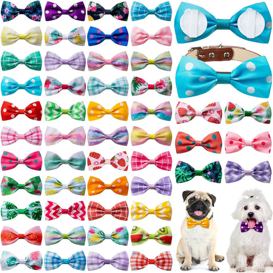Reginary 50 Pieces Dog Bow Ties Pet Collar Bow Puppy Collar Attachment with Rubber Bands for Small Medium Cat Pet Grooming Charms Accessories Wedding Birthday Occasion(Fresh Fruit Style)