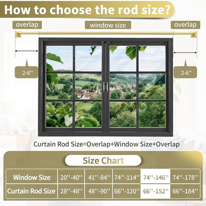 Gold Curtain Rods for Windows 66-152Inch(5.5-12.7ft) Heavy Duty Wrap Around Blackout Curtain Rods, Extra Long Adjustable Room Darkening Drapery Rod for Bedroom, Living Room & Outdoor Patio
