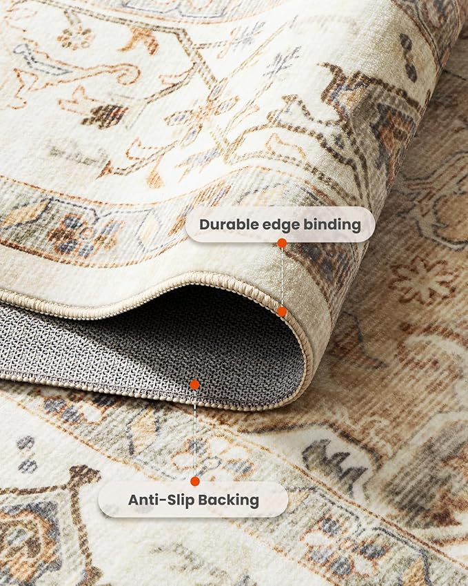 AMADA HOMEFURNISHING 9x12 Area Rugs, Low-Profile Large Washable Area Rug with Non-Slip Backing & Durable Edge Binding, Vintage Rugs for Living Room, Bedroom & Dinning Room