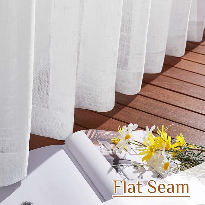 NICETOWN White Sheer Bathroom Curtains Window Treatments, Rod Pocket & Back Tab Semi Sheer Faux Linen Privacy with Light Filtering Drapes for Bedroom, W52 x L48, 2 Panels