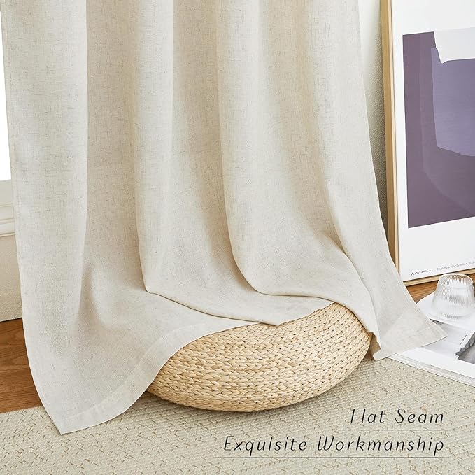 NICETOWN Natural Linen Cafe Curtains 45 inch Length, Thick Flax Linen Window Treatments Privacy Assured with Light Filtering for Farmhouse/Bedroom, W55 x L45, 2 Panels