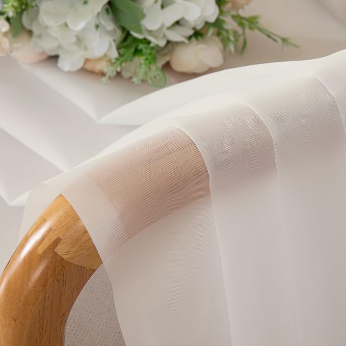Chyhomenyc Ivory Sheer Curtains 96 Inch Length 2 Panels Set, Elegant Light Filtering Voile Window Treatment Drapes for Living Room Bedroom, 42W x 96L Inches, Set of 2, Ivory