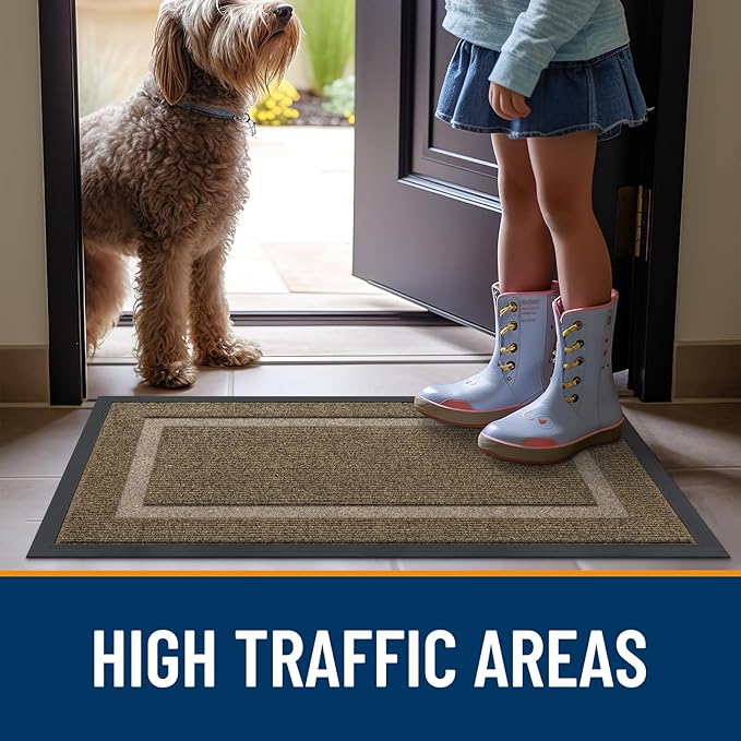 OLANLY Front Door Mat Indoor Outdoor Entrance, Waterproof All-Season, All-Weather Doormat, Sturdy Natural Rubber, Fade Resistant, Low Profile, Easy Clean Patio Porch Entryway Mat, 47x32, Brown