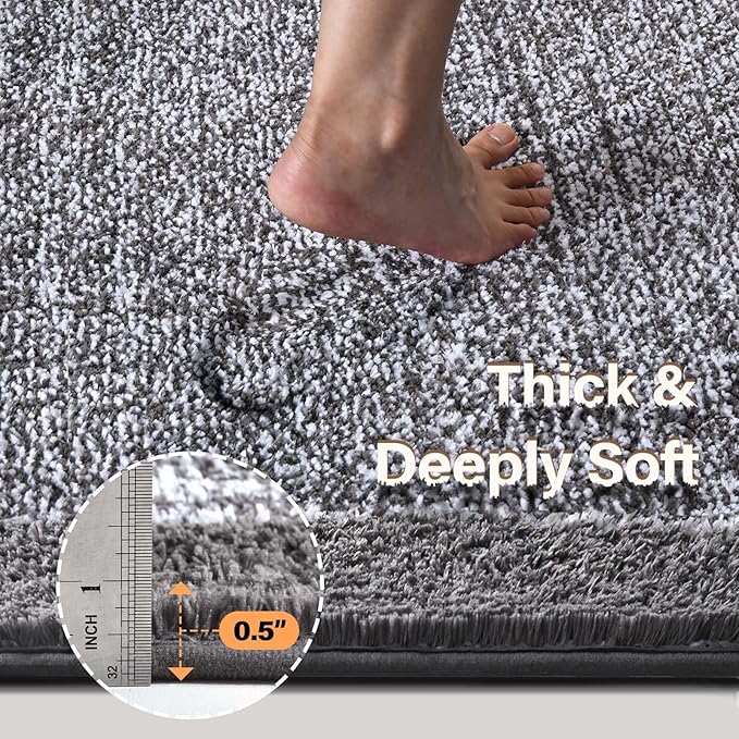 Bathroom Rugs 30x20 Non Slip Washable, Grey Bath Mat for Bathroom Floor Tub, Soft Absorbent Quick Dry Mats for Shower, Bathtub,Home Decor