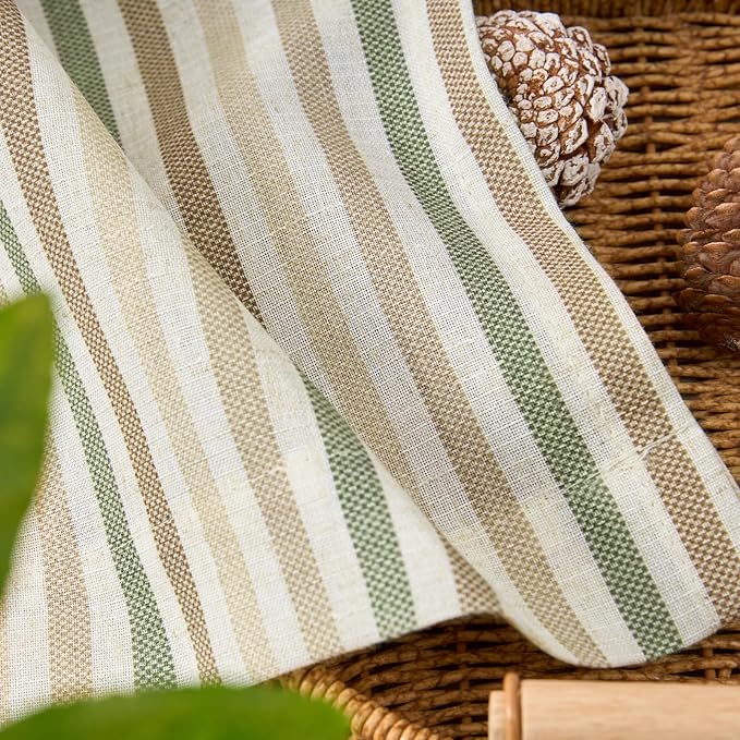 jinchan Valance Curtain Linen Textured Striped Window Curtain for Living Room Light Filtering Farmhouse Valance for Kitchen Rod Pocket 1 Panel 16 Inch Multi Green on Linen