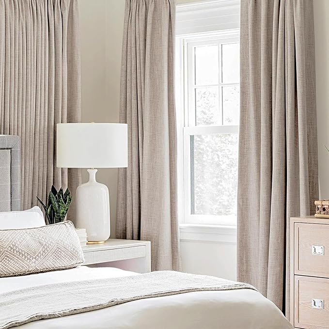 MIULEE Linen Blackout Curtains and Drapes 100% Room Darkening Thermal Insulated Grommet Window Panels with Coating 2 PCs W 42 x L 63 inches Khaki