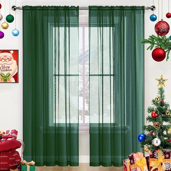 SpaceDresser Basic Rod Pocket Sheer Voile Window Curtain Panels White 1 Pair 2 Panels 38 Width 72 Inch Long for Kitchen Bedroom Children Living Room Yard(Foliage Green,38 W x 72 L)