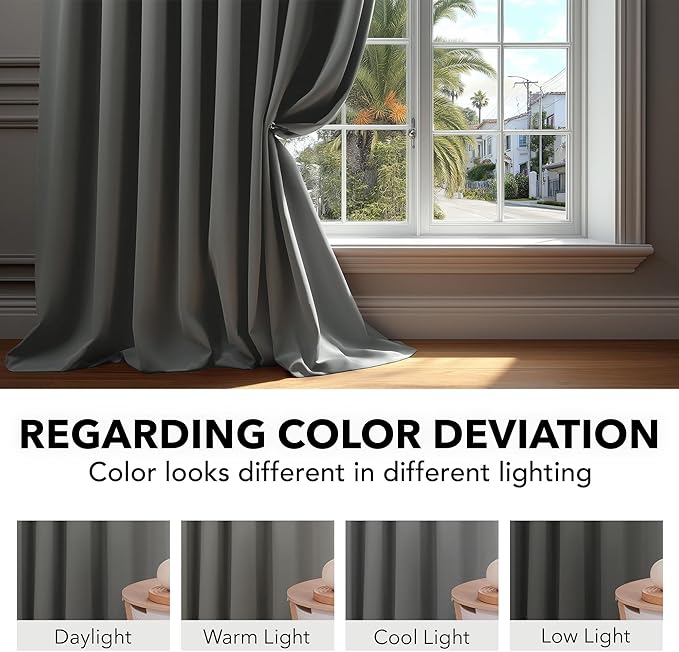 Deconovo Blackout Curtains, Thermal Insulated, W42 x L84 2 Panels, Back Tab, Machine Washable, Room-Darkening Drapes for Bedroom/Living Room Light Grey
