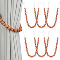 Wood Bead Curtain Tiebacks, KLOGTSIND Set of 6 Curtain Holdbacks for Thin or Thick Window Draperies, Boho Farmhouse Curtain Tiebacks with Hooks, Curtain Tie Backs for Home Office Room Decor