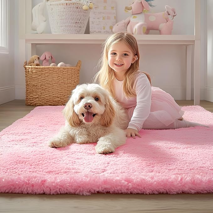 OLANLY 2x8 Machine Washable Runner Rugs for Hallway, Soft Fluffy Shaggy Bedside Rugs for Bedroom, Living Room, Indoor Floor Carpet for Kids Girls and Boys, Nursery Rooms, Home Decor Aesthetic, Pink