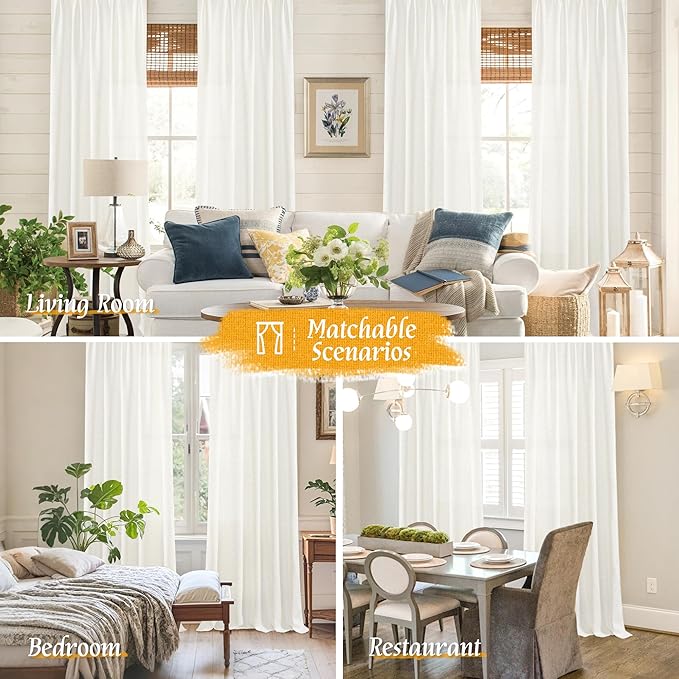 LAMIT Faux Linen 63 Inch Curtains for Bedroom, Ivory Rod Pocket Linen Drapes Light Filtering Semi Sheer Privacy Curtains for Small Window/Living Room, 2 Panels (42 x 63 Inch, Natural)