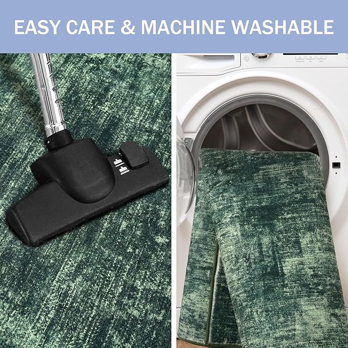 IOHOUZE Abstract Runner Rug 2x10 Ft Washable Runners for Hallways, Non Slip Kitchen Runner Printed Faux Wool Entryway Runner Indoor, Modern Abstract Floor Carpet for Hall Kitchen, Dark Green